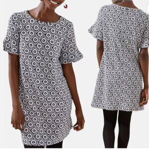 😍 3x $25 Clearance Loft Black/White Floral Textured Short Dress Flutter Sleeve